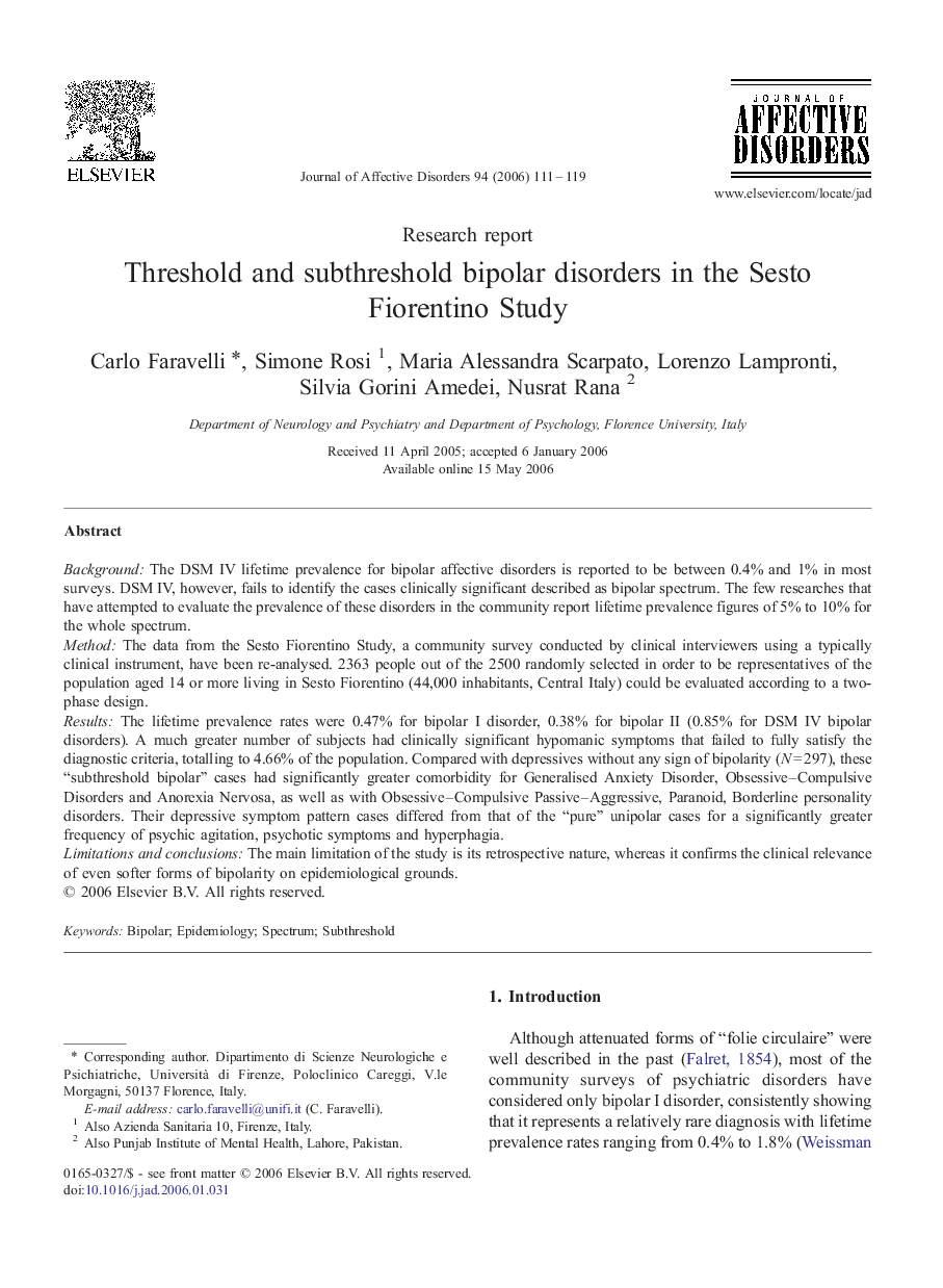 Threshold and subthreshold bipolar disorders in the Sesto Fiorentino Study