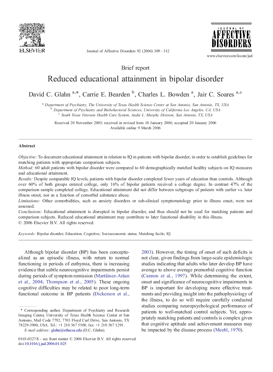 Reduced educational attainment in bipolar disorder