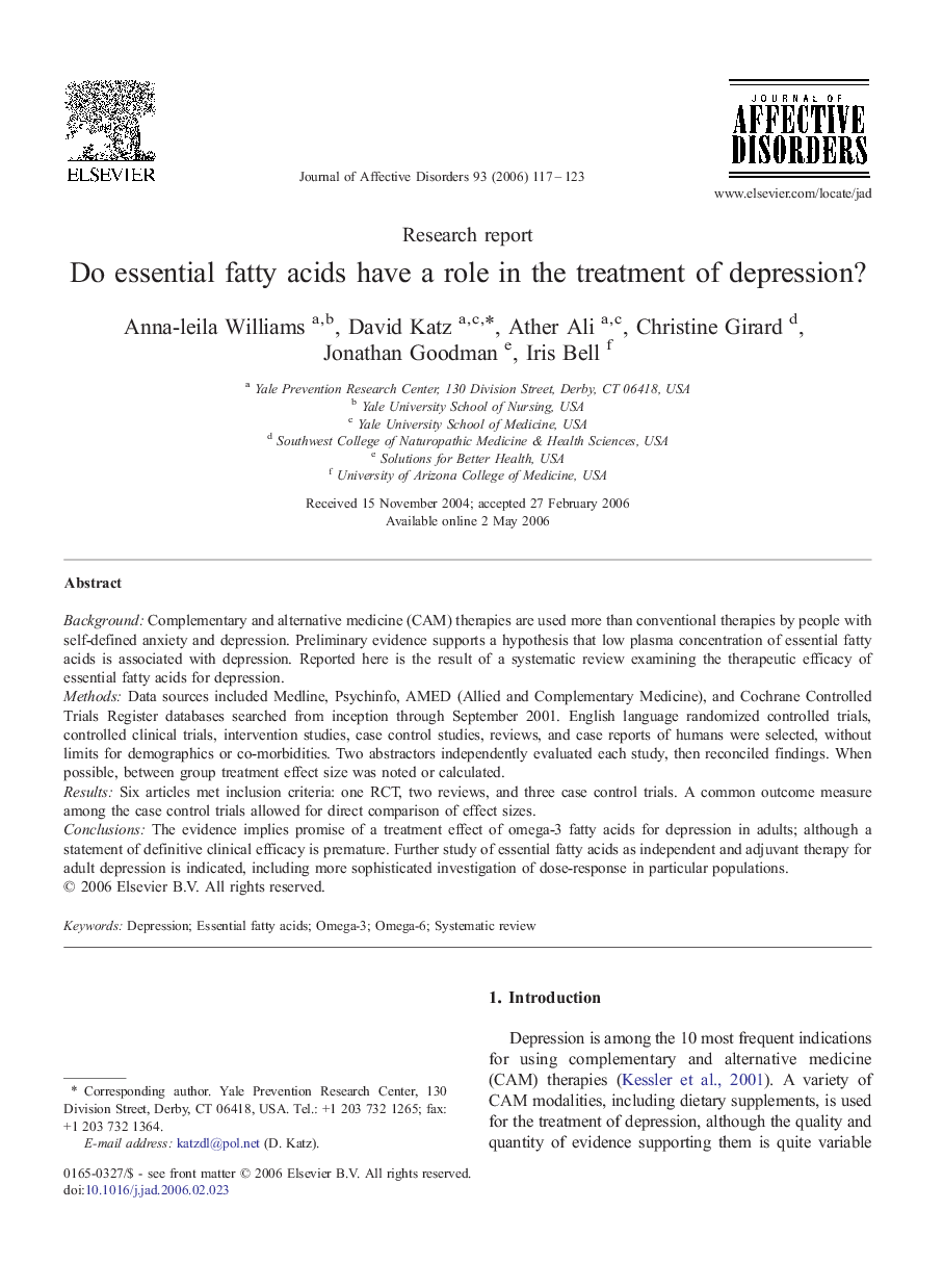 Do essential fatty acids have a role in the treatment of depression?