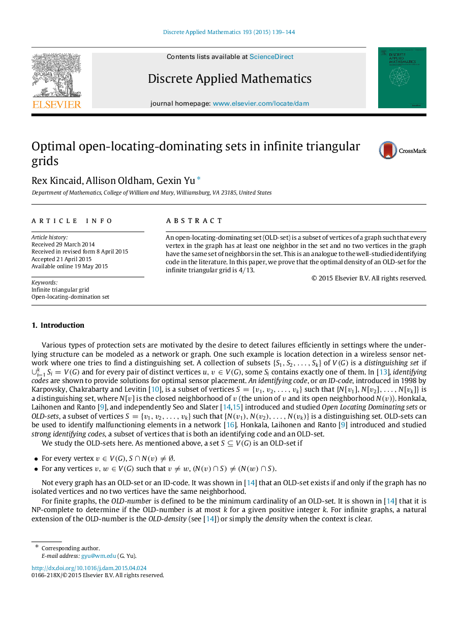 Optimal open-locating-dominating sets in infinite triangular grids