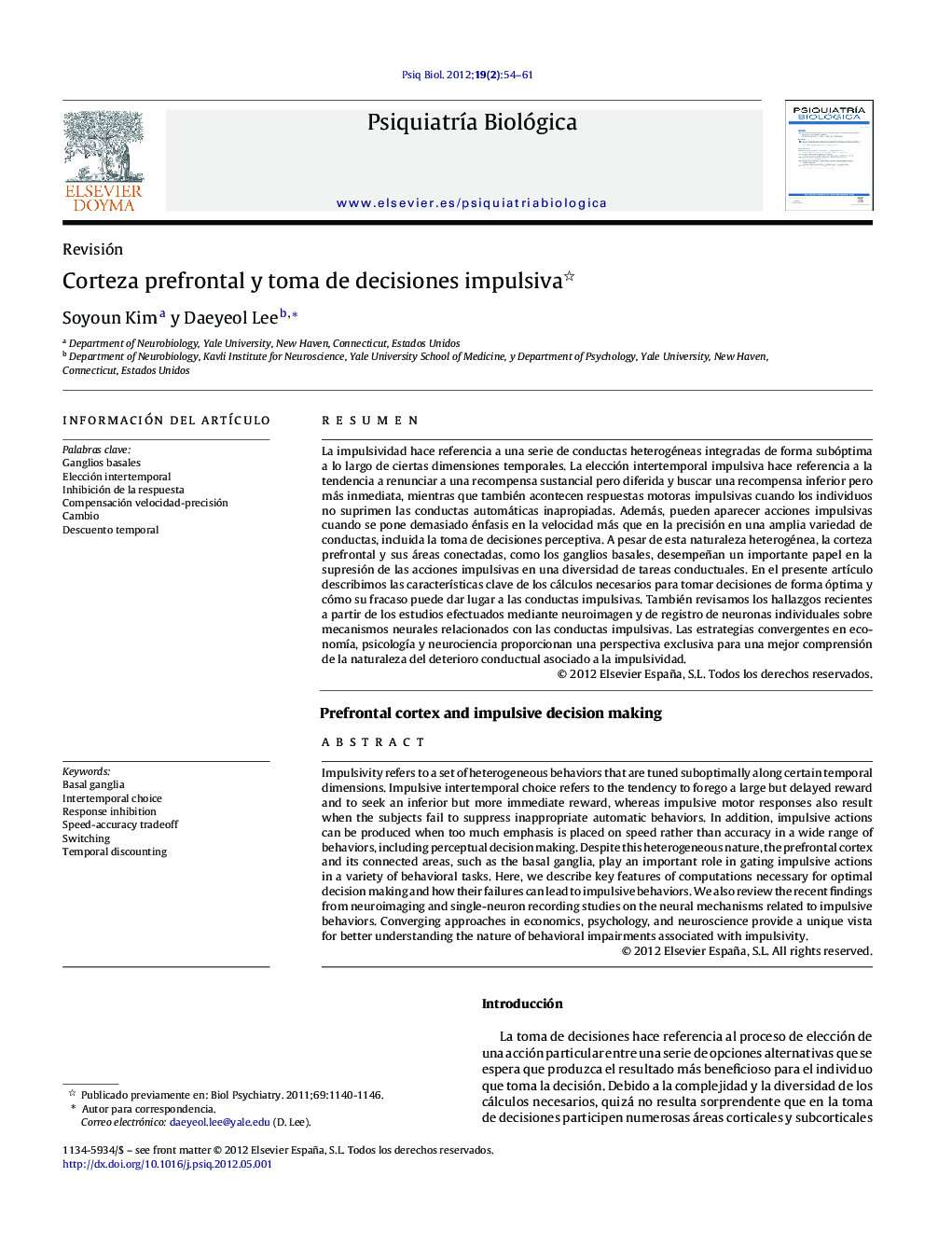 Corteza prefrontal y toma de decisiones impulsiva