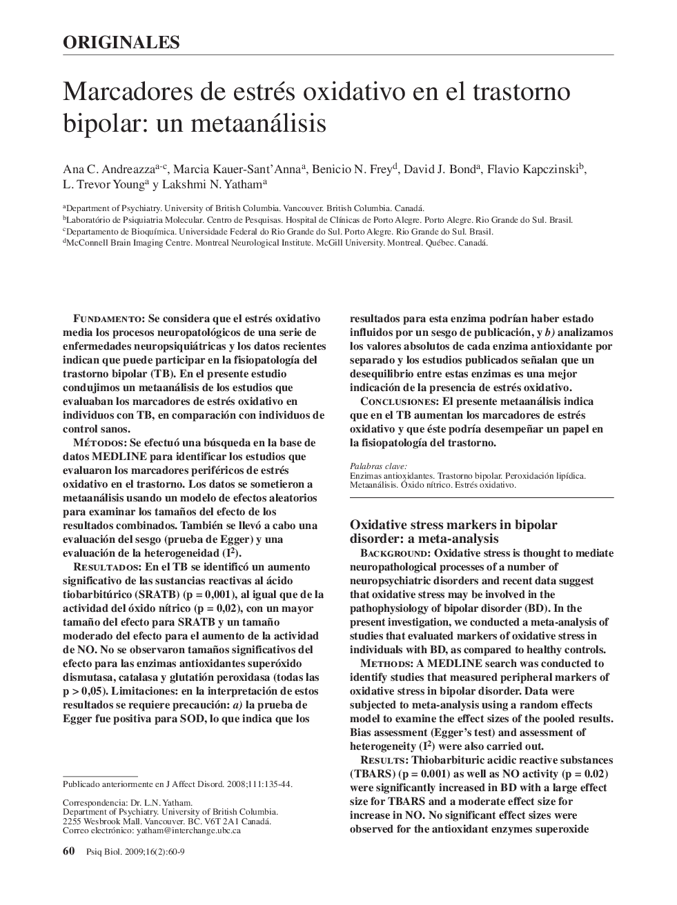 Marcadores de estrés oxidativo en el trastorno bipolar: un metaanálisis