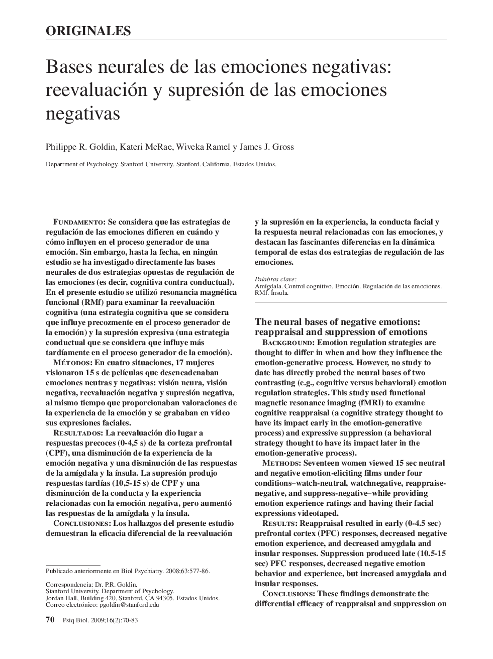 Bases neurales de las emociones negativas: reevaluación y supresión de las emociones negativas