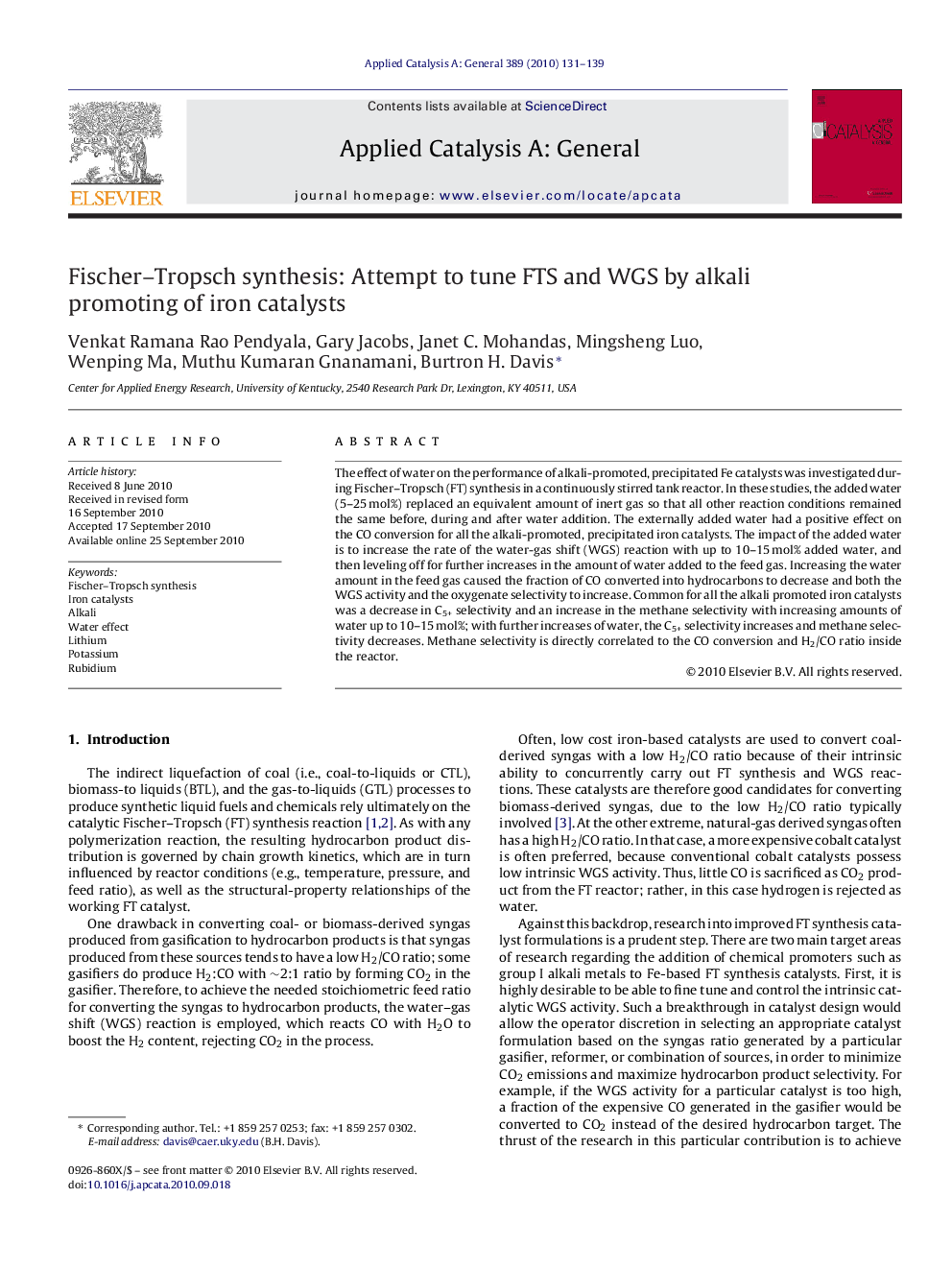 Fischer–Tropsch synthesis: Attempt to tune FTS and WGS by alkali promoting of iron catalysts