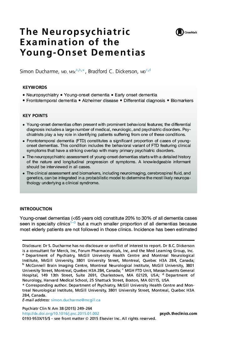 The Neuropsychiatric Examination of the Young-Onset Dementias