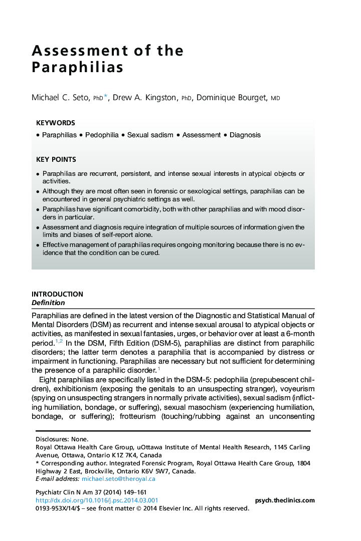 Assessment of the Paraphilias