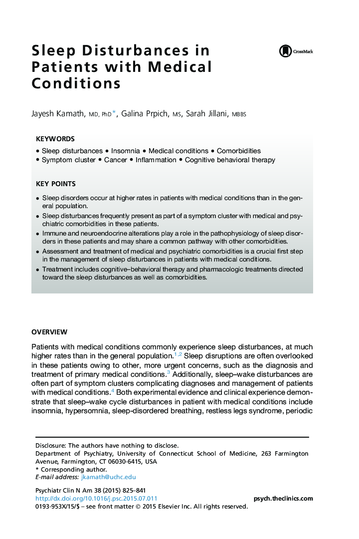 Sleep Disturbances in Patients with Medical Conditions