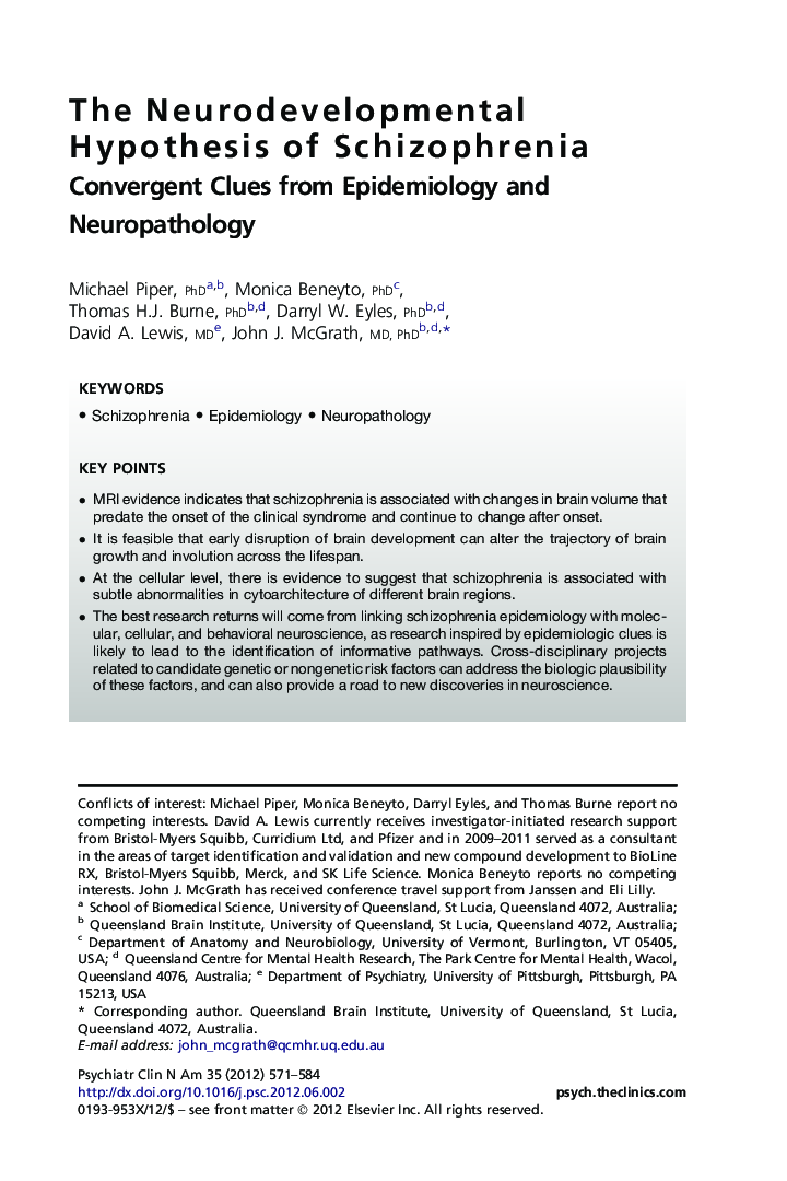 The Neurodevelopmental Hypothesis of Schizophrenia