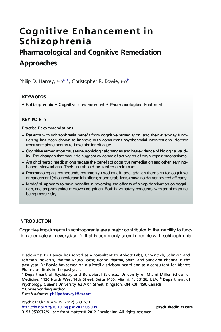 Cognitive Enhancement in Schizophrenia