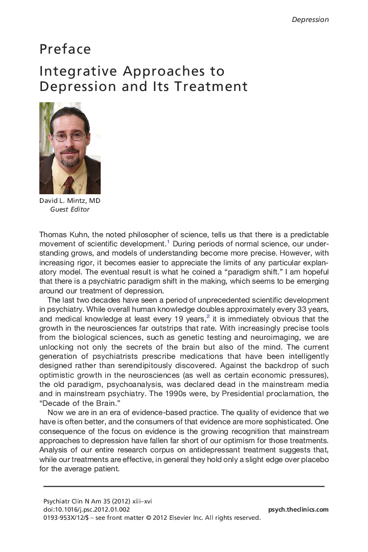 عکس صفحه اول مقاله: Integrative Approaches to Depression and Its Treatment Integrative Approaches to Depression and Its Treatment