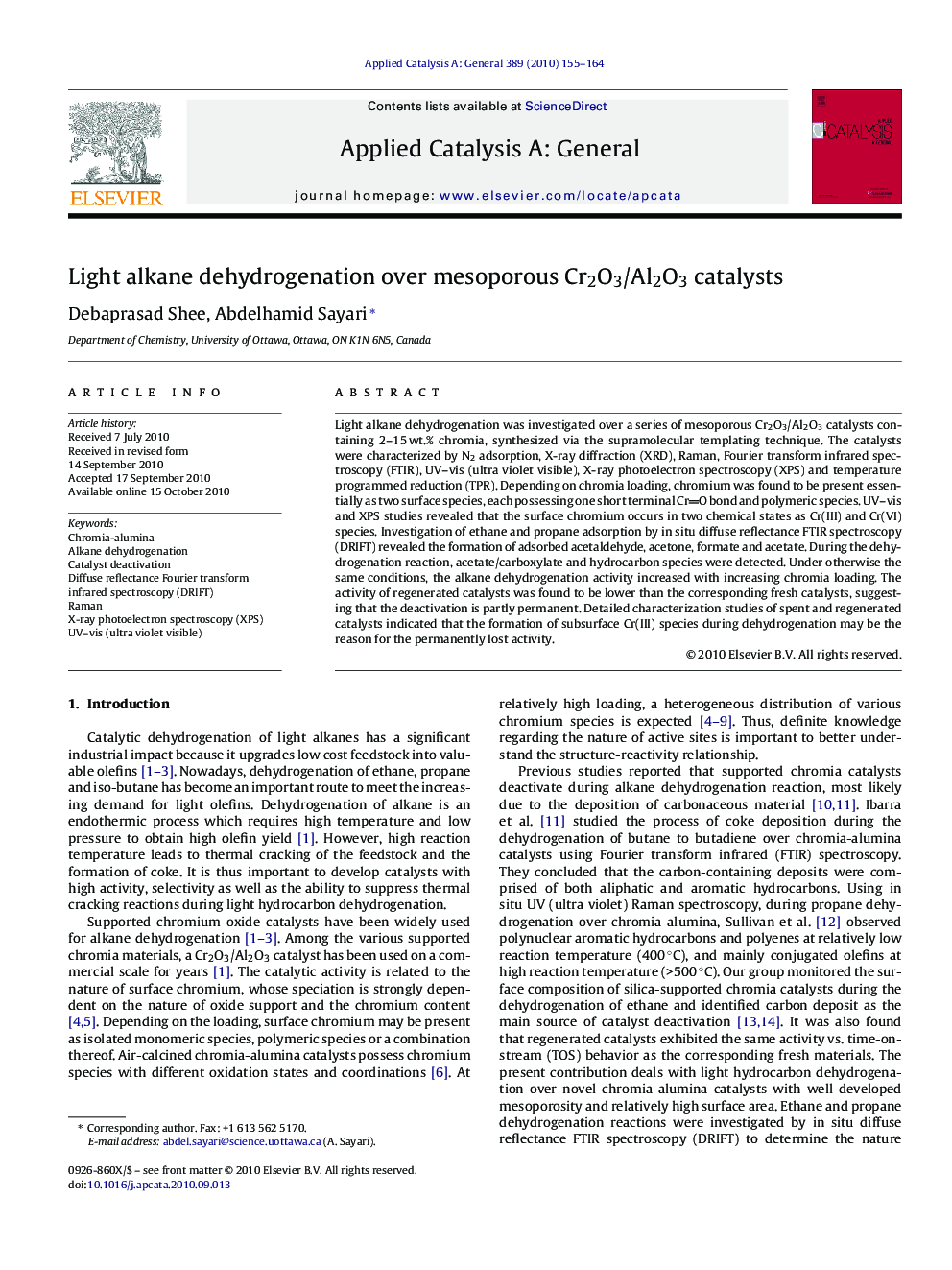 Light alkane dehydrogenation over mesoporous Cr2O3/Al2O3 catalysts