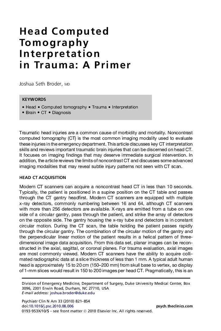 Head Computed Tomography Interpretation inÂ Trauma: A Primer
