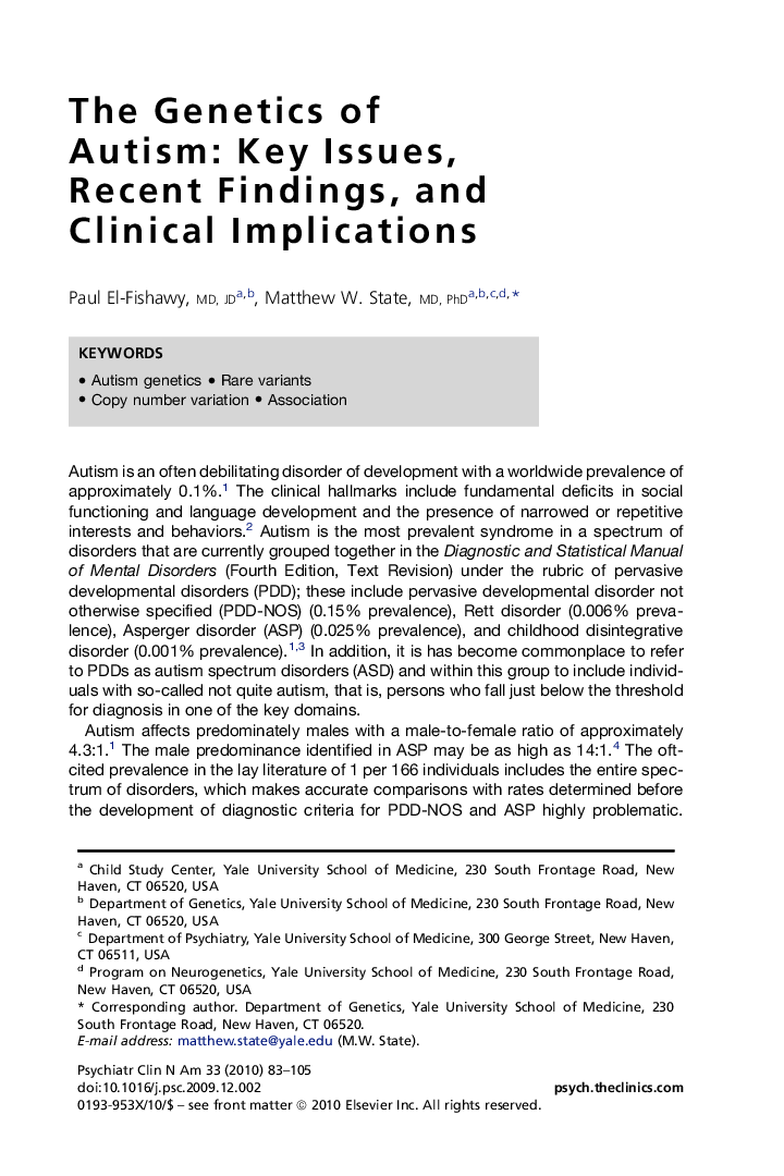 The Genetics of Autism: Key Issues, Recent Findings, and Clinical Implications