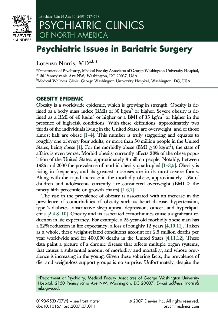 Psychiatric Issues in Bariatric Surgery