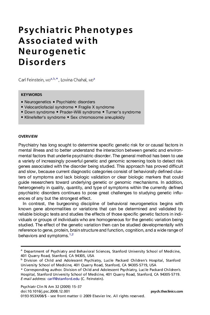 Psychiatric Phenotypes Associated with Neurogenetic Disorders