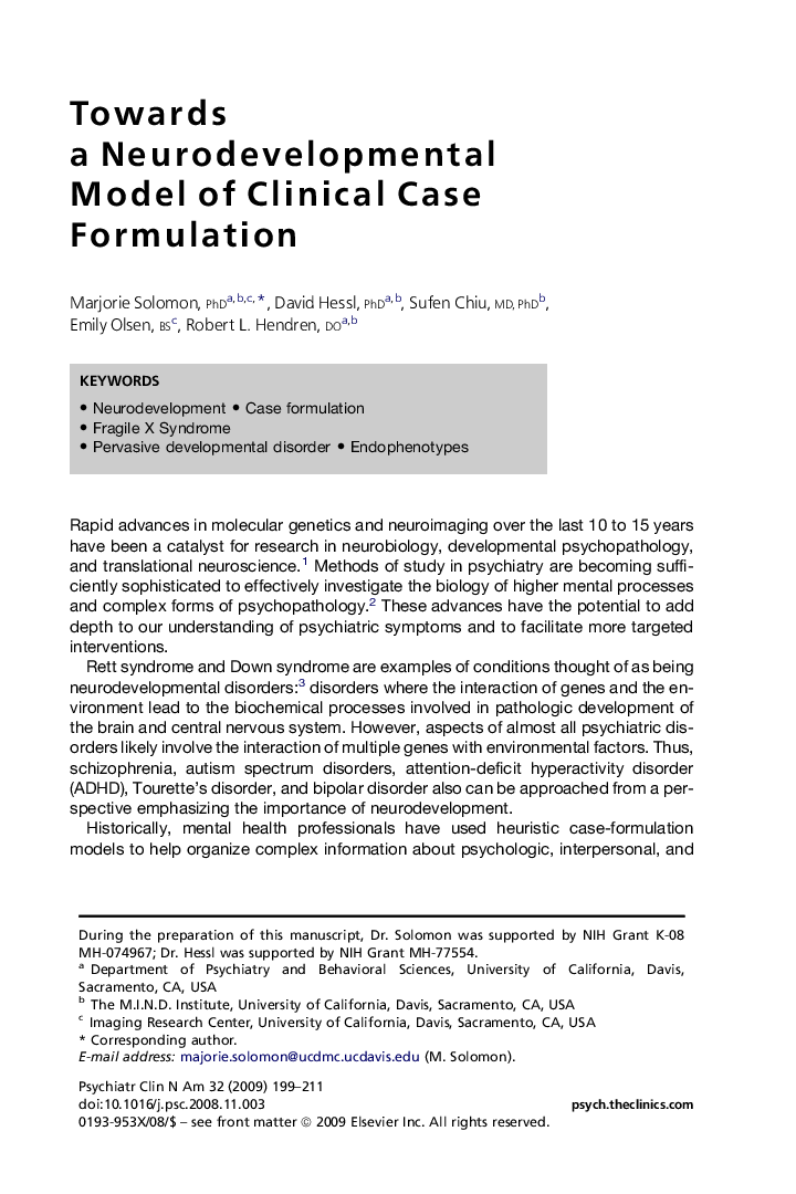 Towards a Neurodevelopmental Model of Clinical Case Formulation 