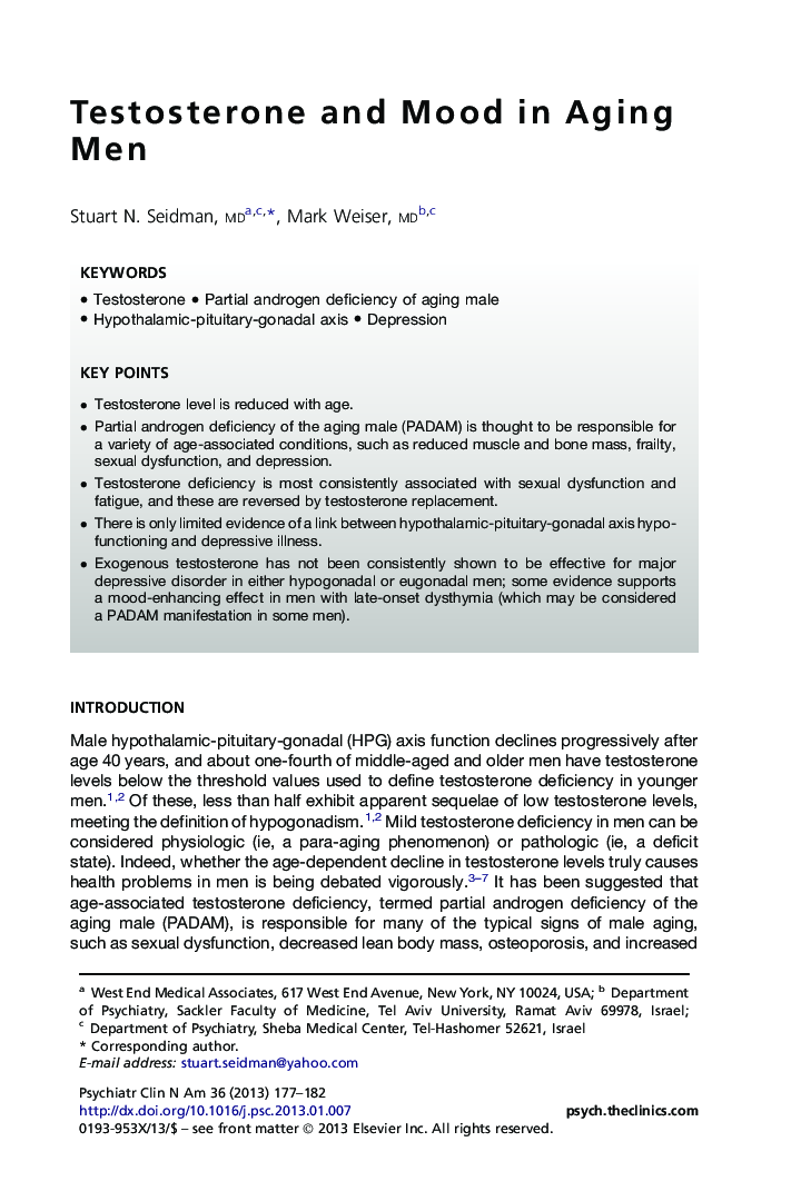 Testosterone and Mood in Aging Men