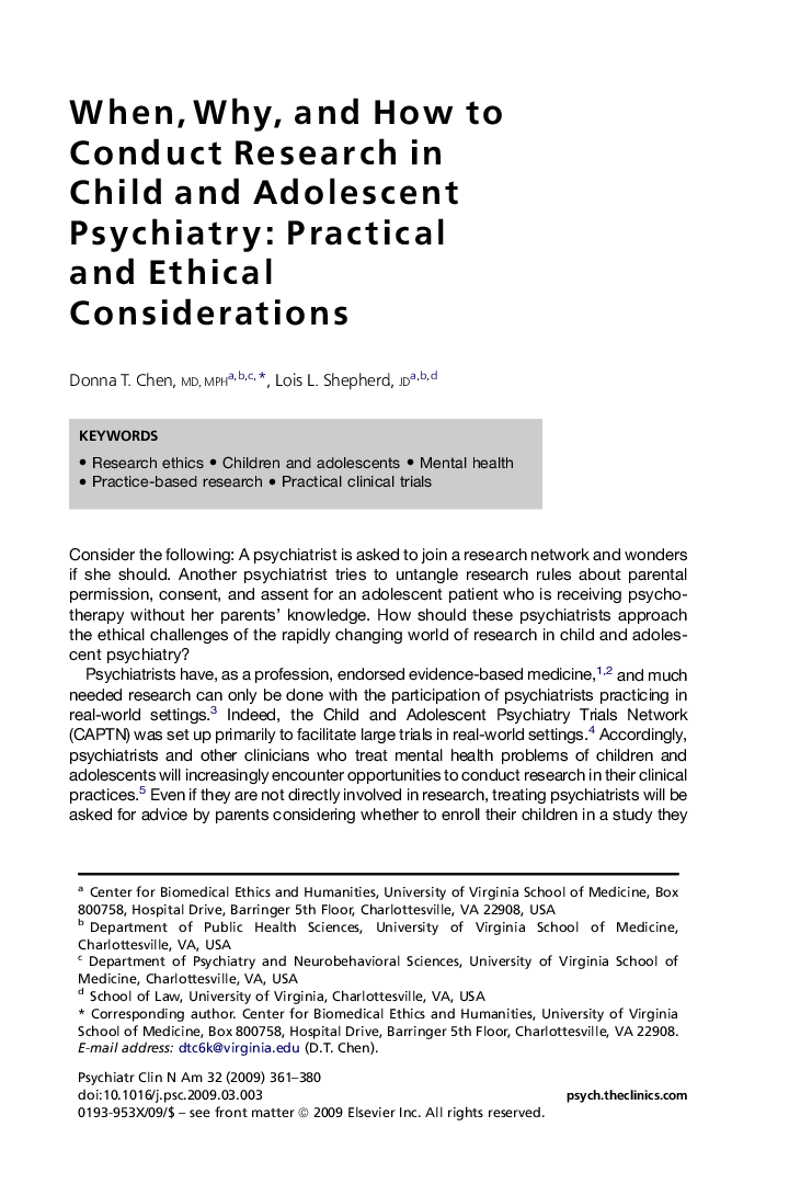 When, Why, and How to Conduct Research in Child and Adolescent Psychiatry: Practical and Ethical Considerations