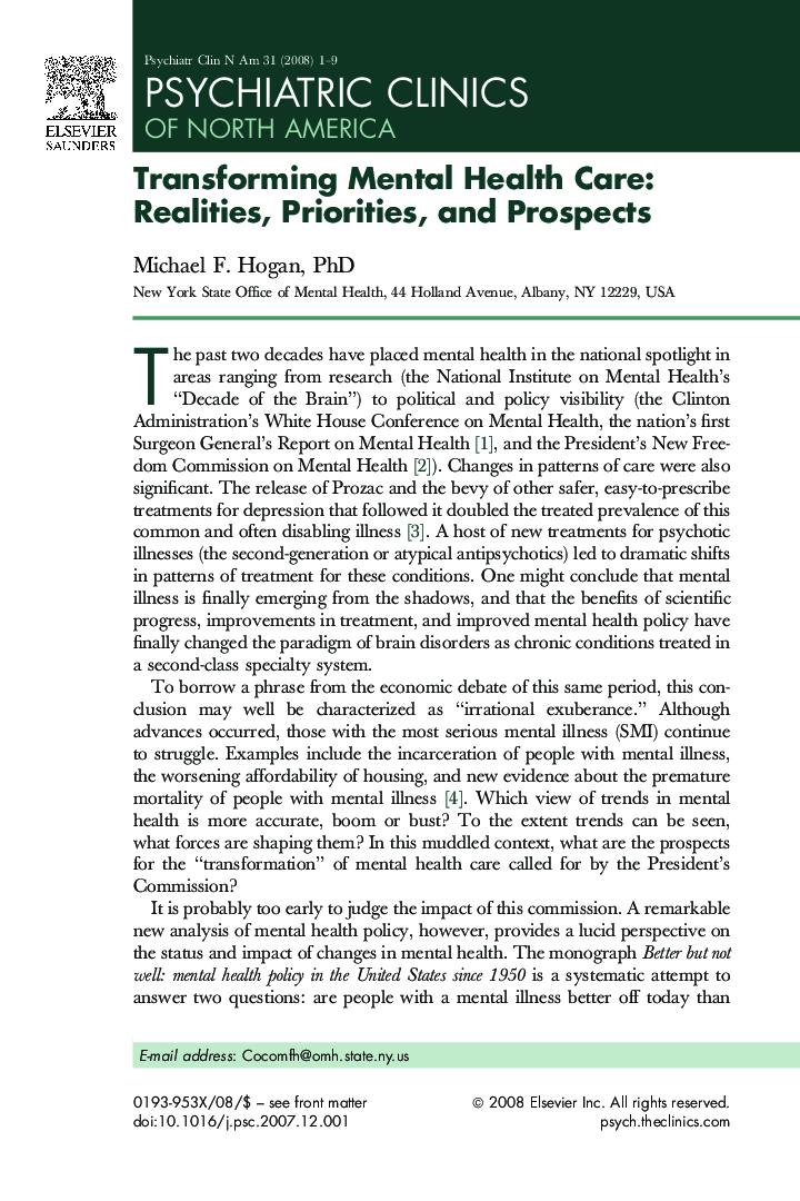 Transforming Mental Health Care: Realities, Priorities, and Prospects