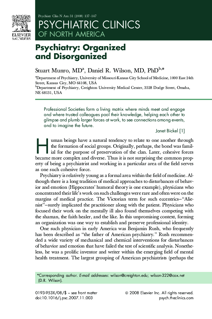 Psychiatry: Organized and Disorganized