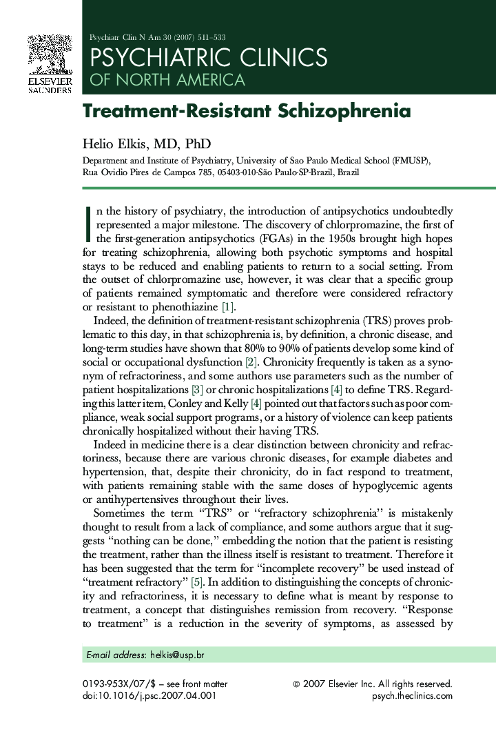 Treatment-Resistant Schizophrenia