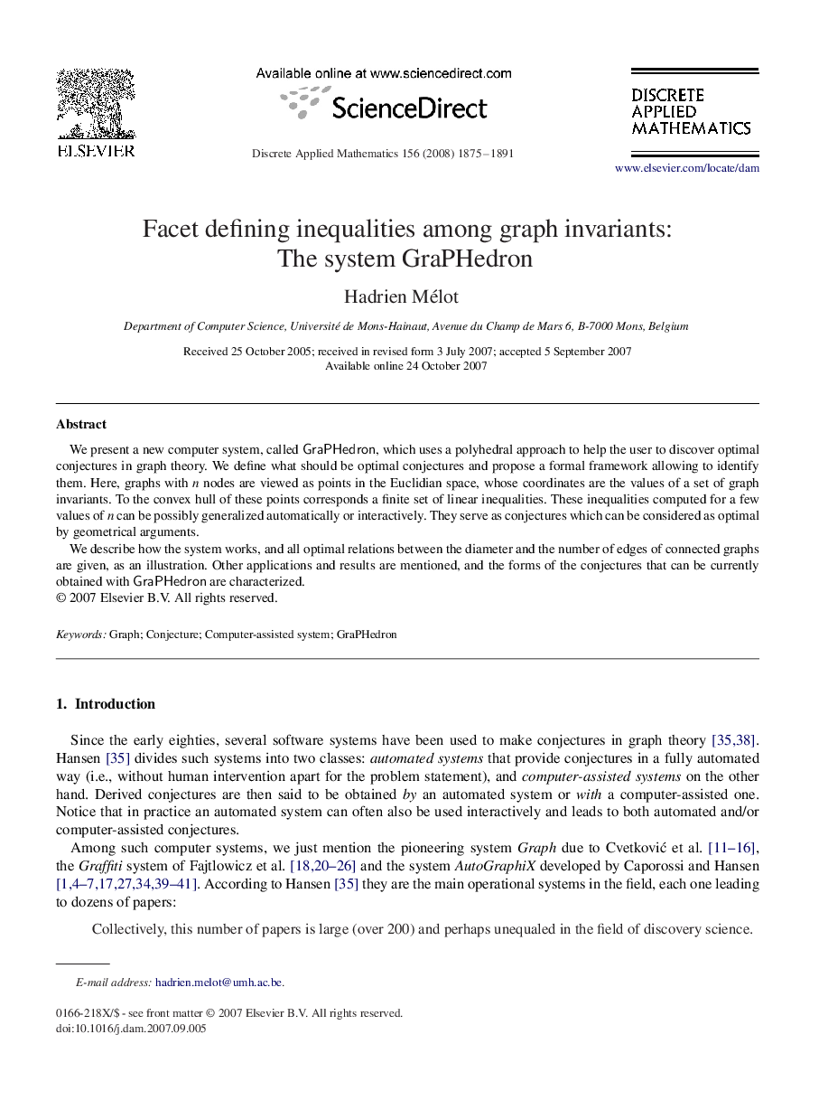 Facet defining inequalities among graph invariants: The system GraPHedron