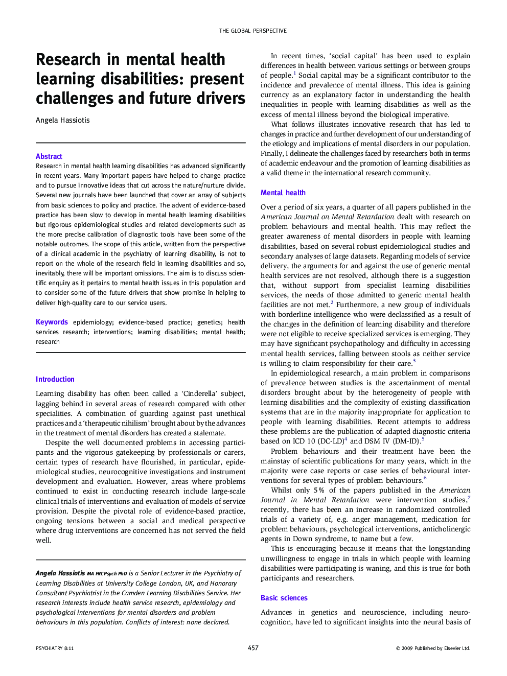 Research in mental health learning disabilities: present challenges and future drivers