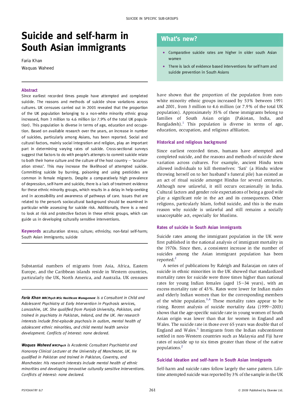 Suicide and self-harm in South Asian immigrants