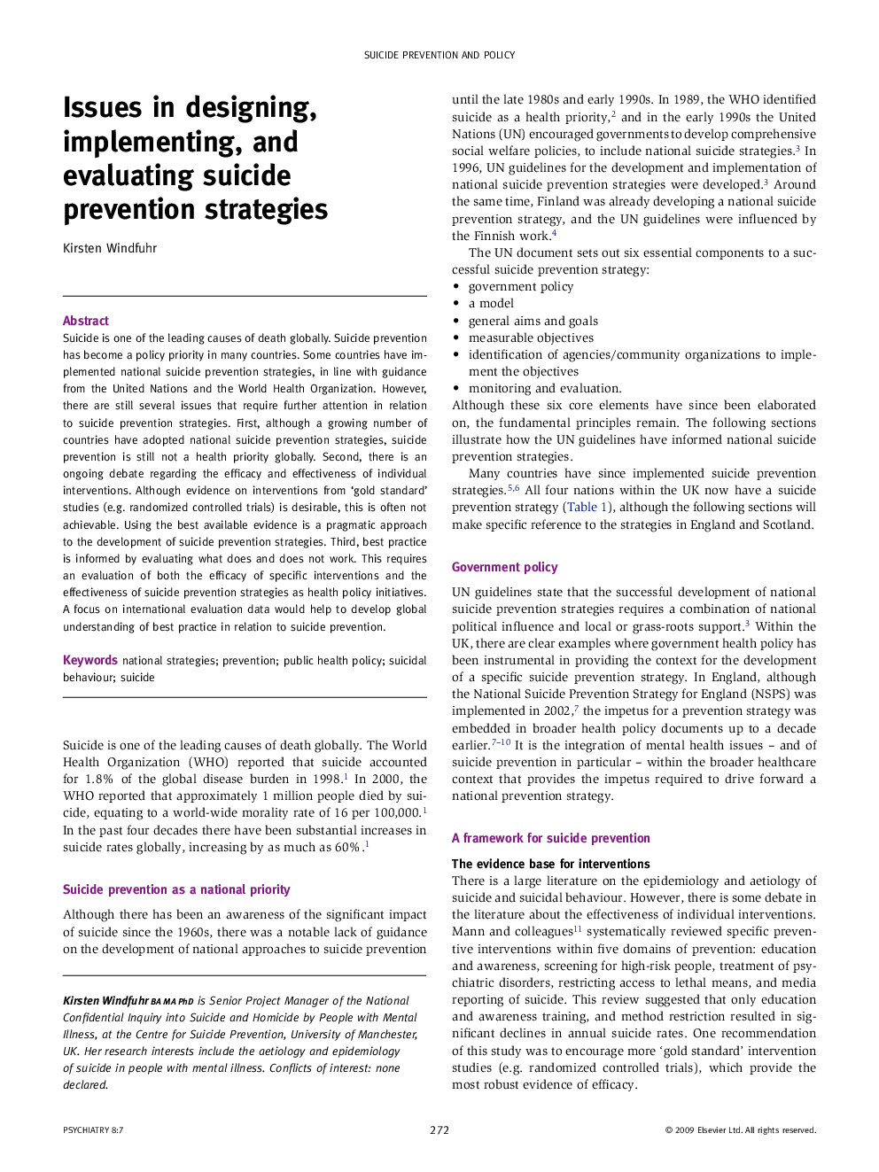 Issues in designing, implementing, and evaluating suicide prevention strategies