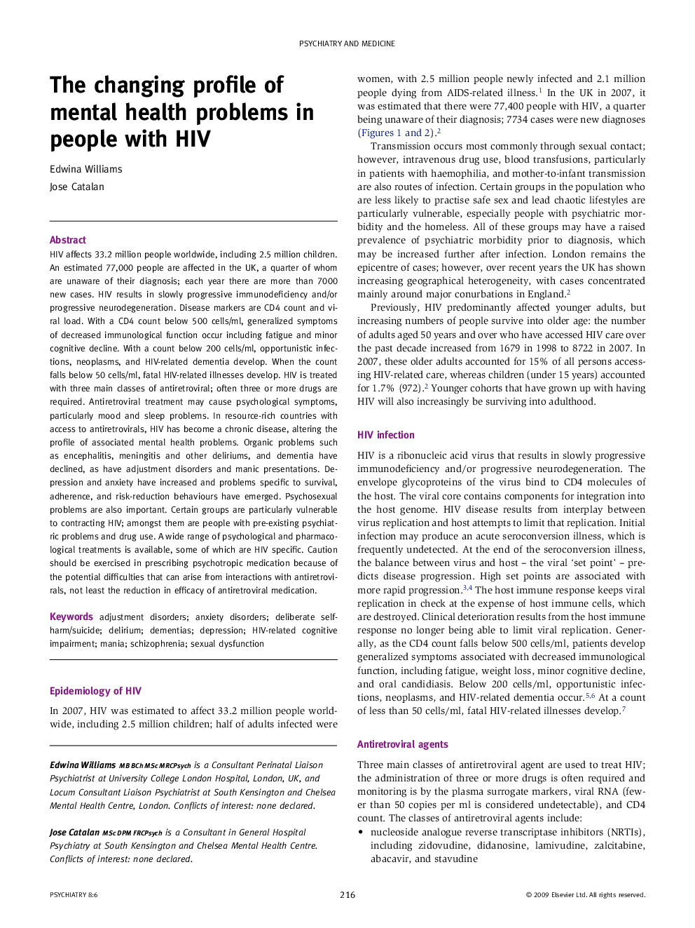 The changing profile of mental health problems in people with HIV