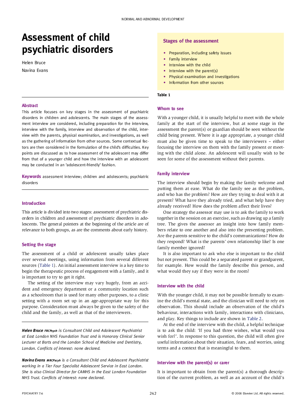 Assessment of child psychiatric disorders