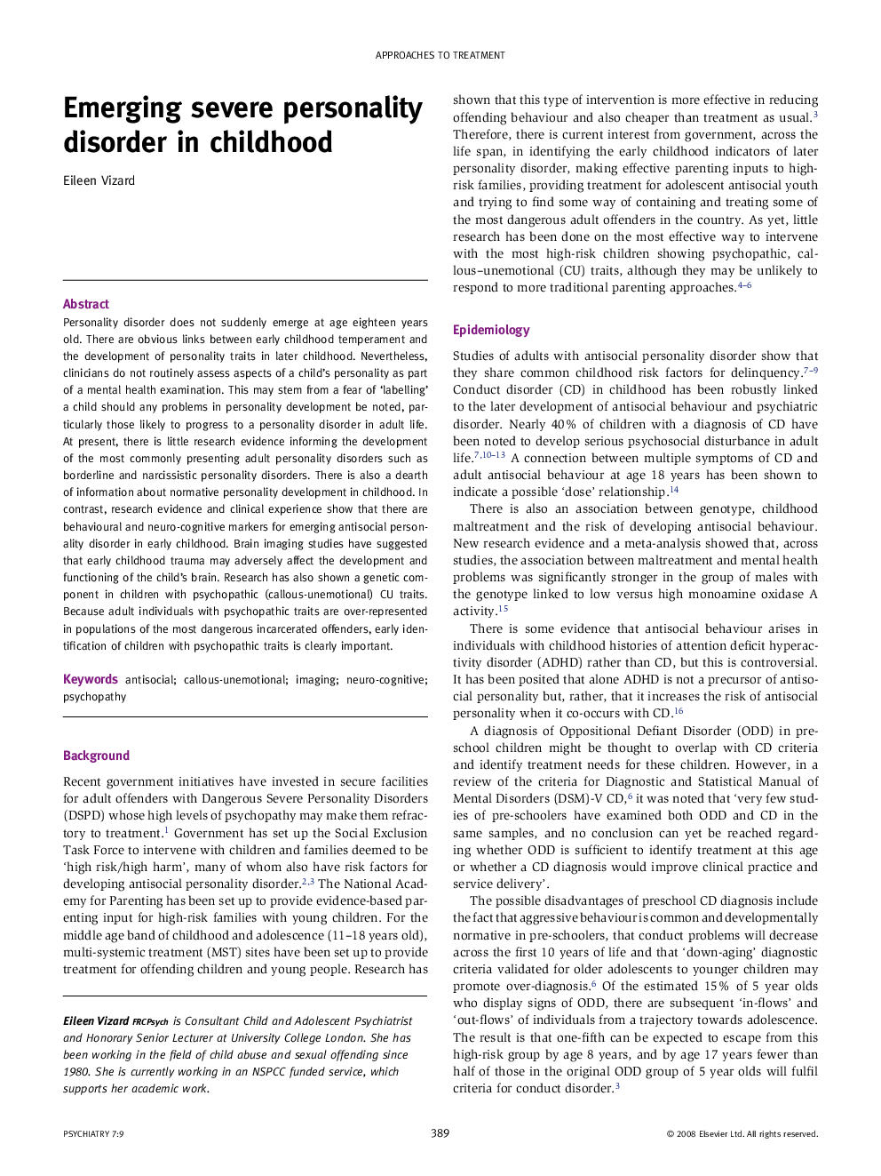 Emerging severe personality disorder in childhood