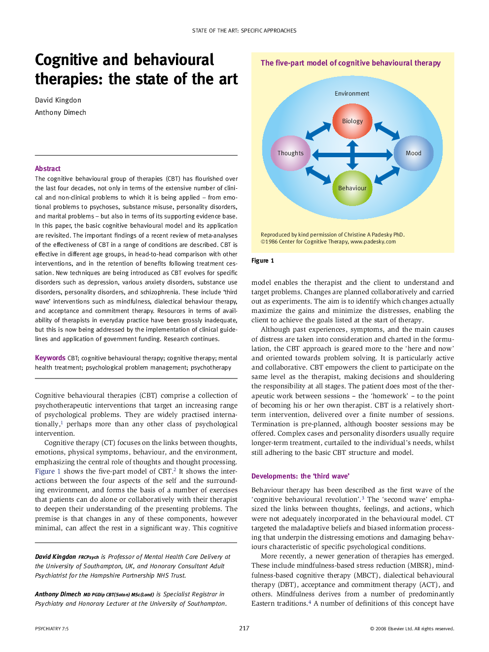 Cognitive and behavioural therapies: the state of the art