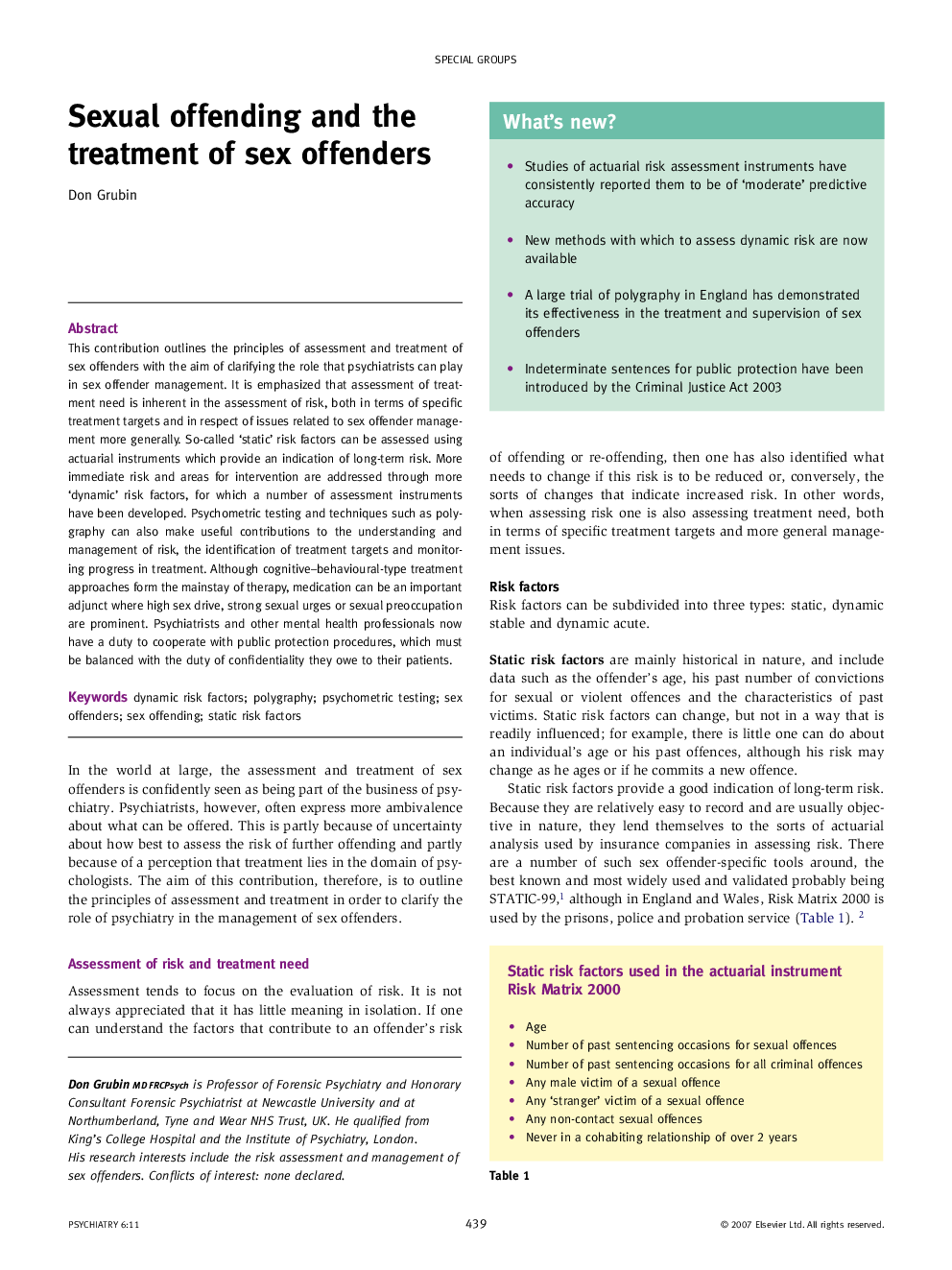 Sexual offending and the treatment of sex offenders