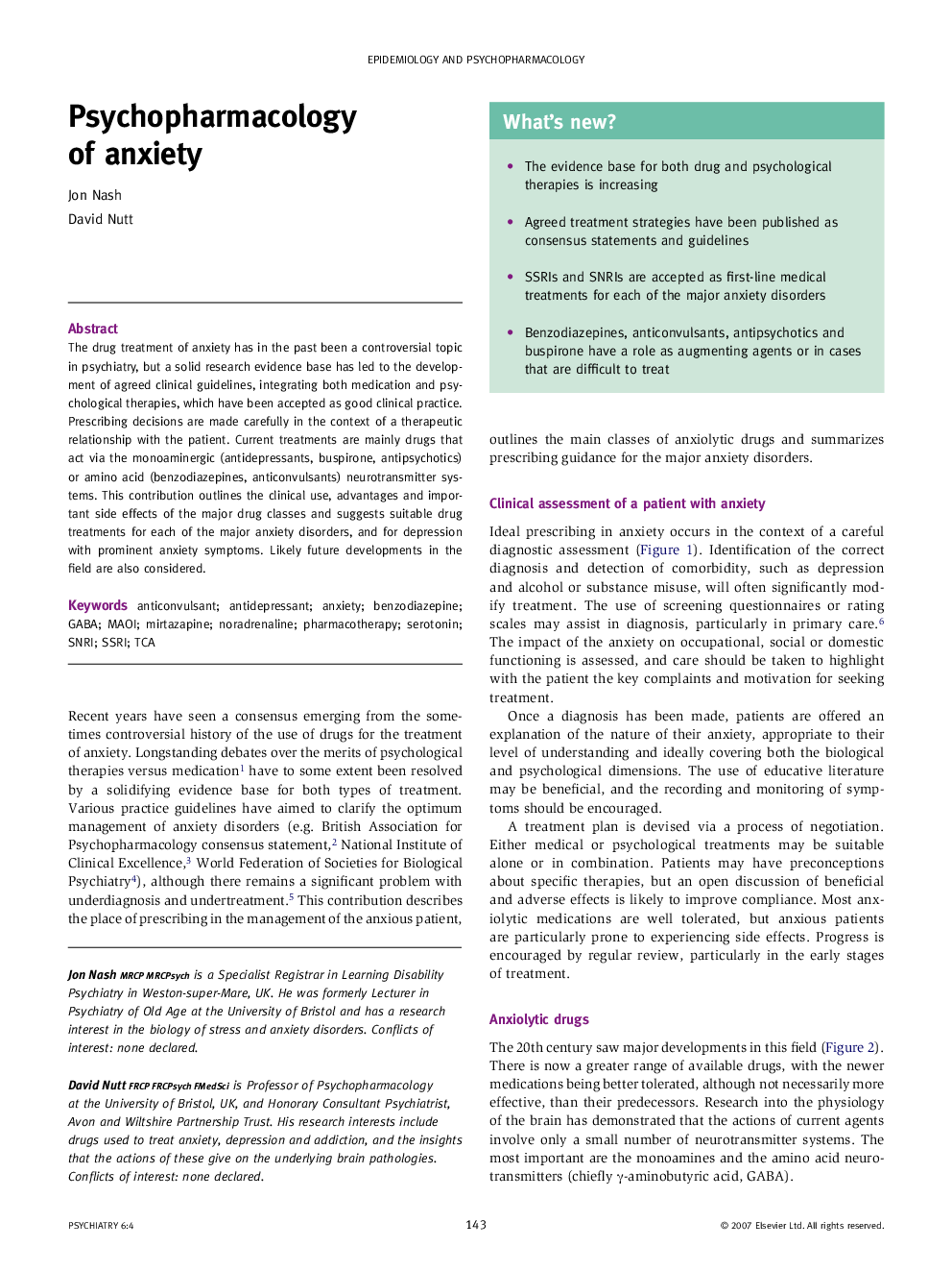 Psychopharmacology of anxiety