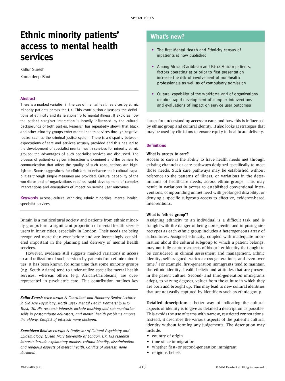 عکس صفحه اول مقاله: Ethnic minority patients’ access to mental health services Ethnic minority patients’ access to mental health services