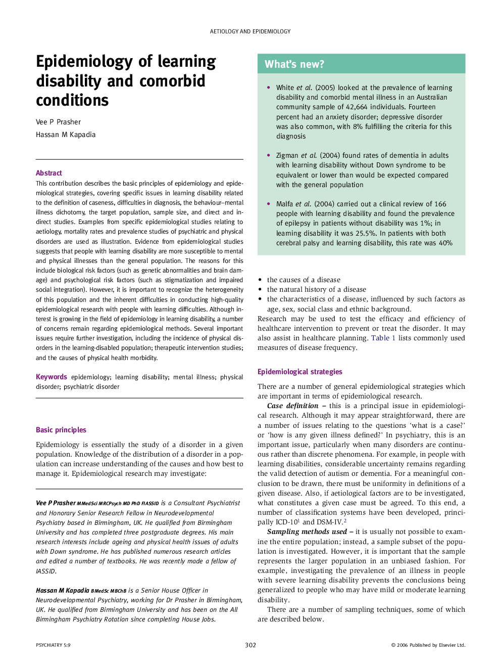 Epidemiology of learning disability and comorbid conditions