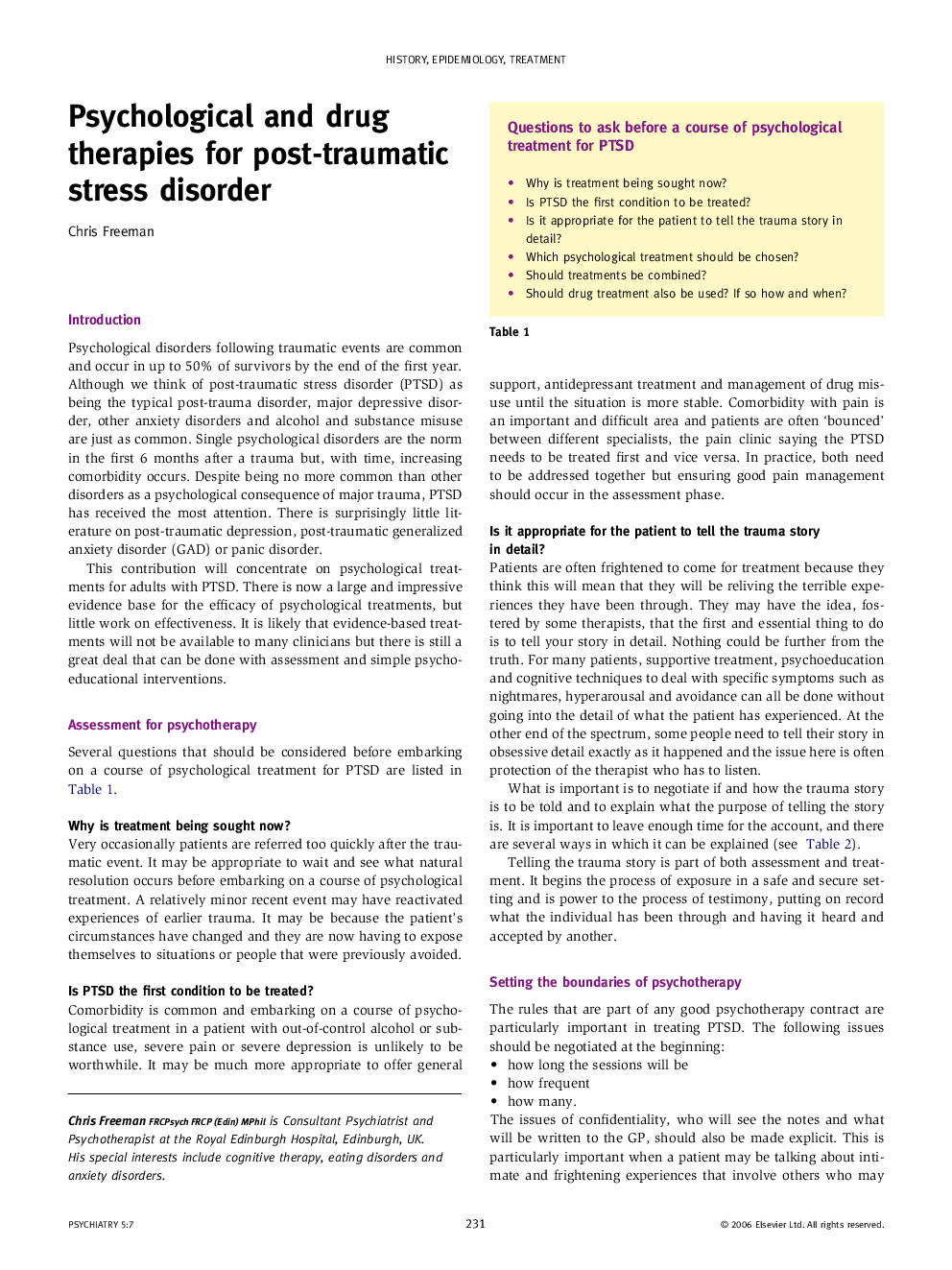 Psychological and drug therapies for post-traumatic stress disorder