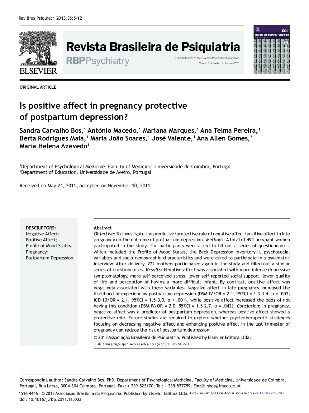 Is Positive Affect in Pregnancy Protective of Postpartum Depression?