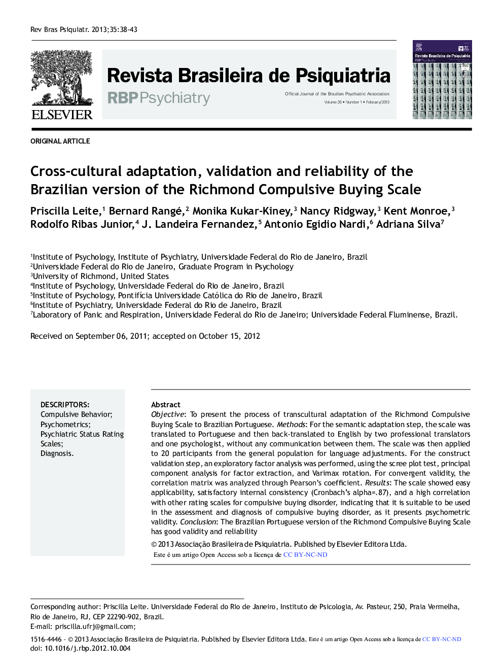 Cross-cultural Adaptation, Validation and Reliability of the Brazilian Version of the Richmond Compulsive Buying Scale