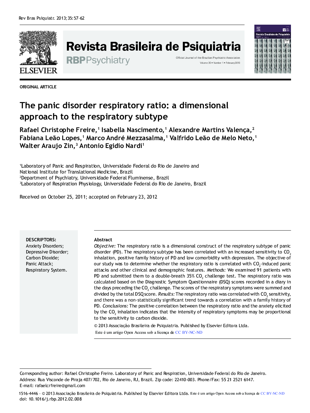 The Panic Disorder Respiratory Ratio: A Dimensional Approach to the Respiratory Subtype