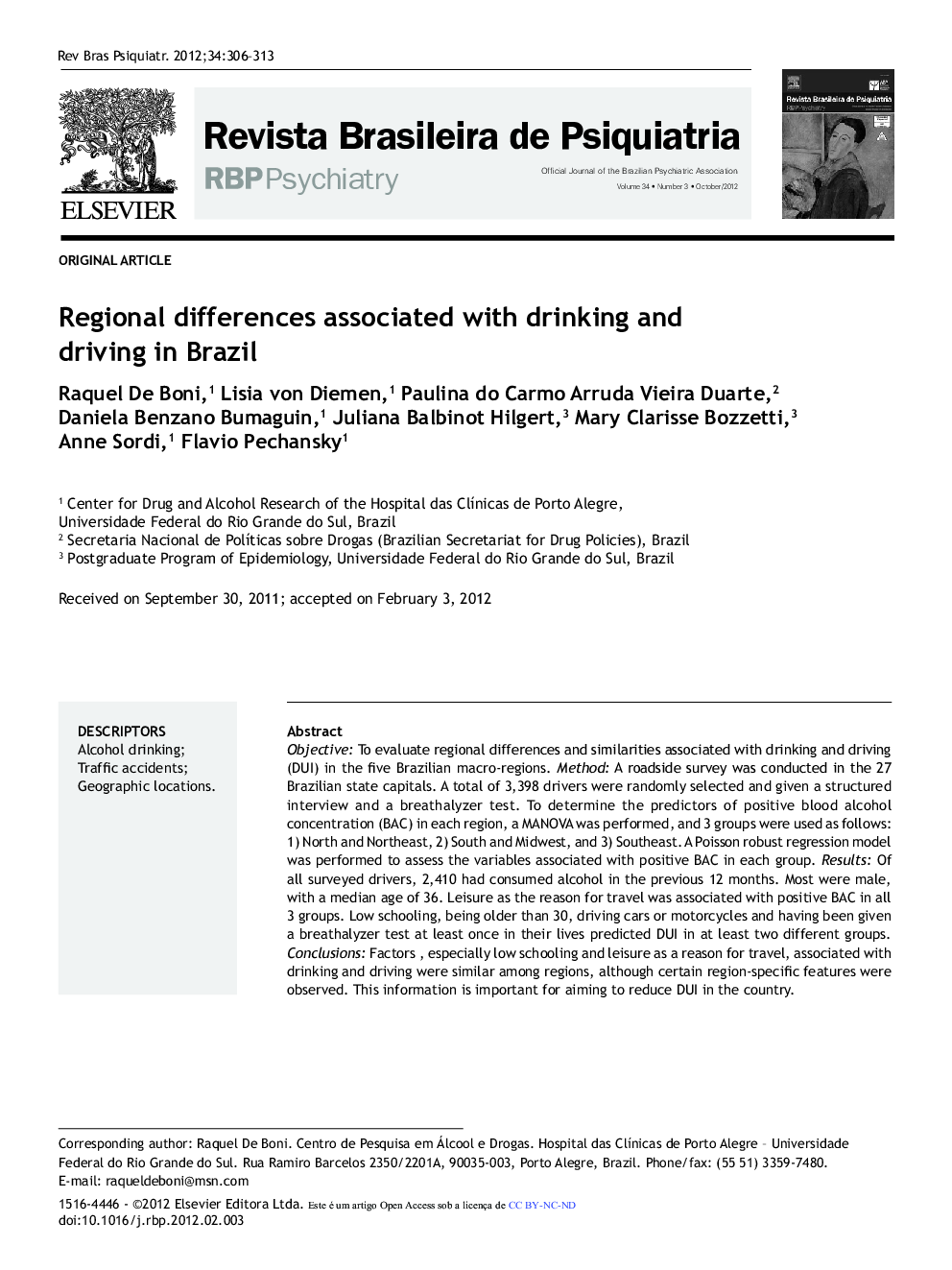Regional differences associated with drinking and driving in Brazil