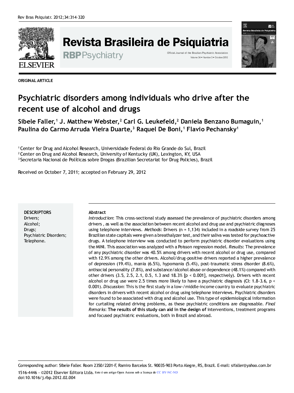 Psychiatric disorders among individuals who drive after the recent use of alcohol and drugs