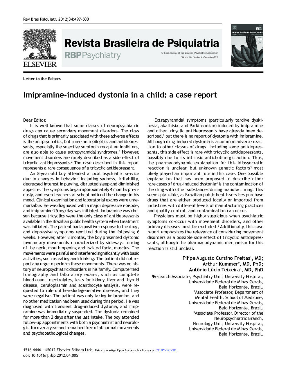 Imipramine-induced Dystonia in a Child: A Case Report