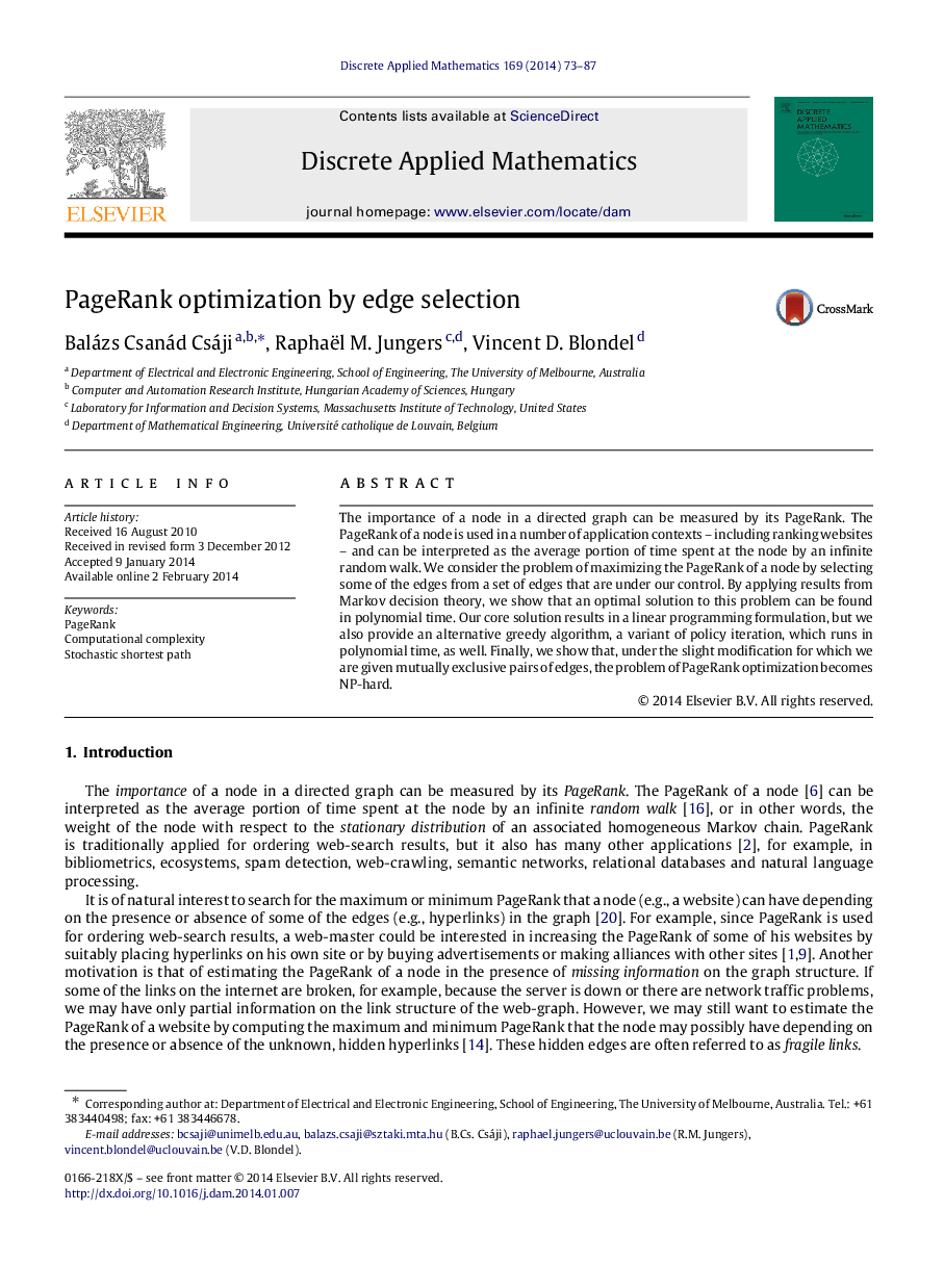 PageRank optimization by edge selection