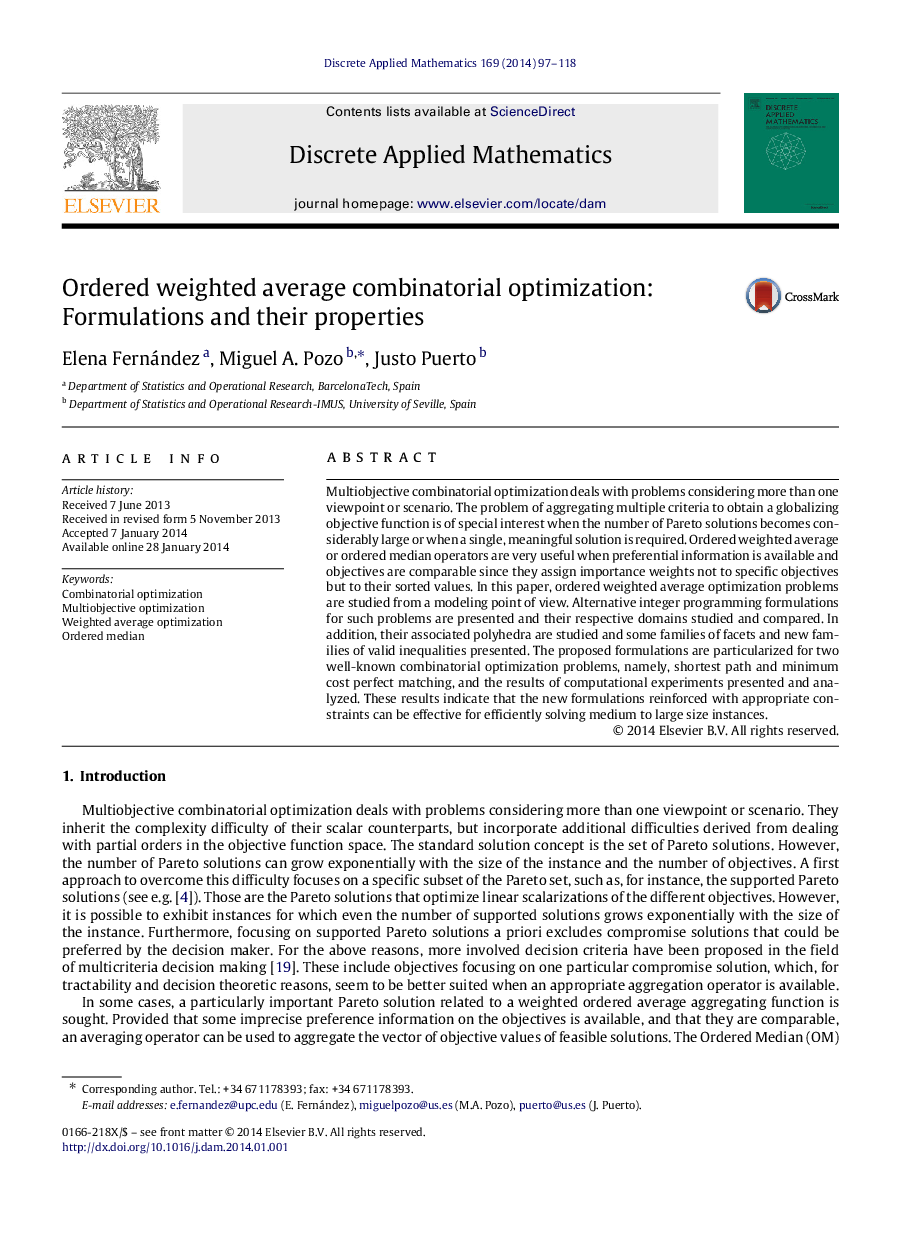 Ordered weighted average combinatorial optimization: Formulations and their properties