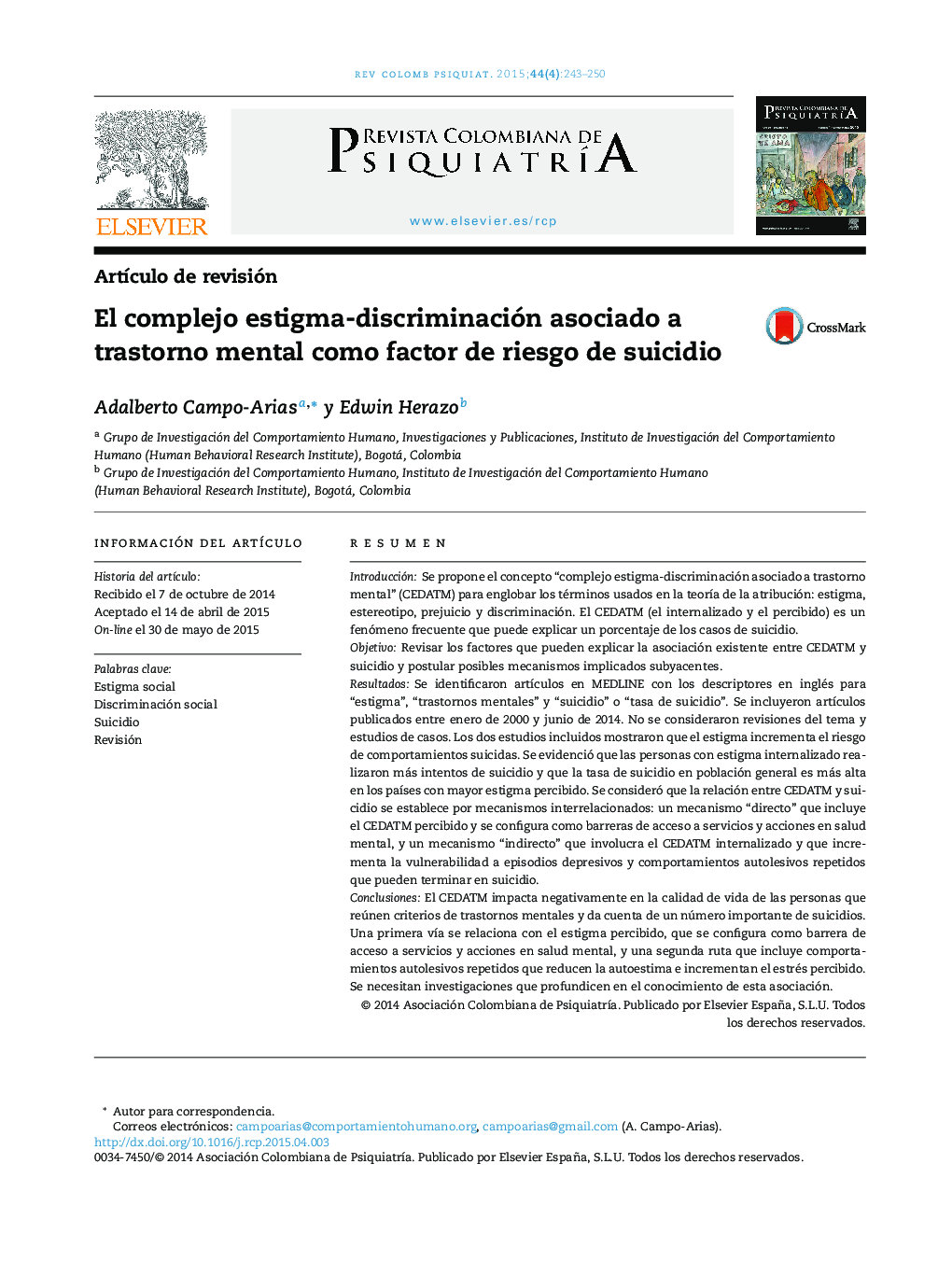 El complejo estigma-discriminación asociado a trastorno mental como factor de riesgo de suicidio