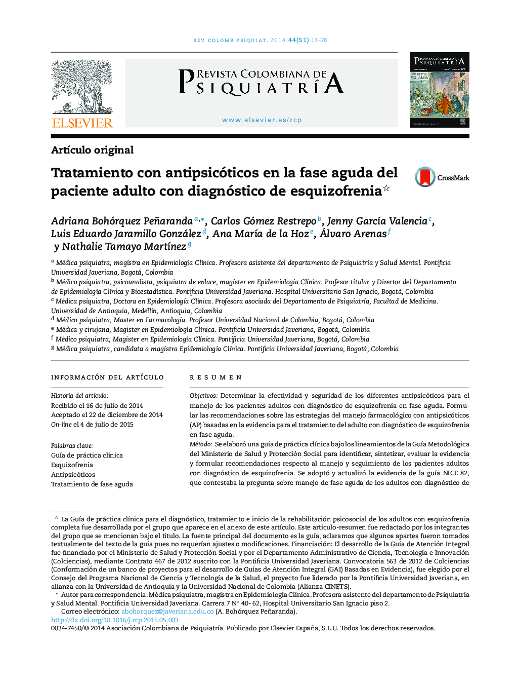 Tratamiento con antipsicóticos en la fase aguda del paciente adulto con diagnóstico de esquizofrenia