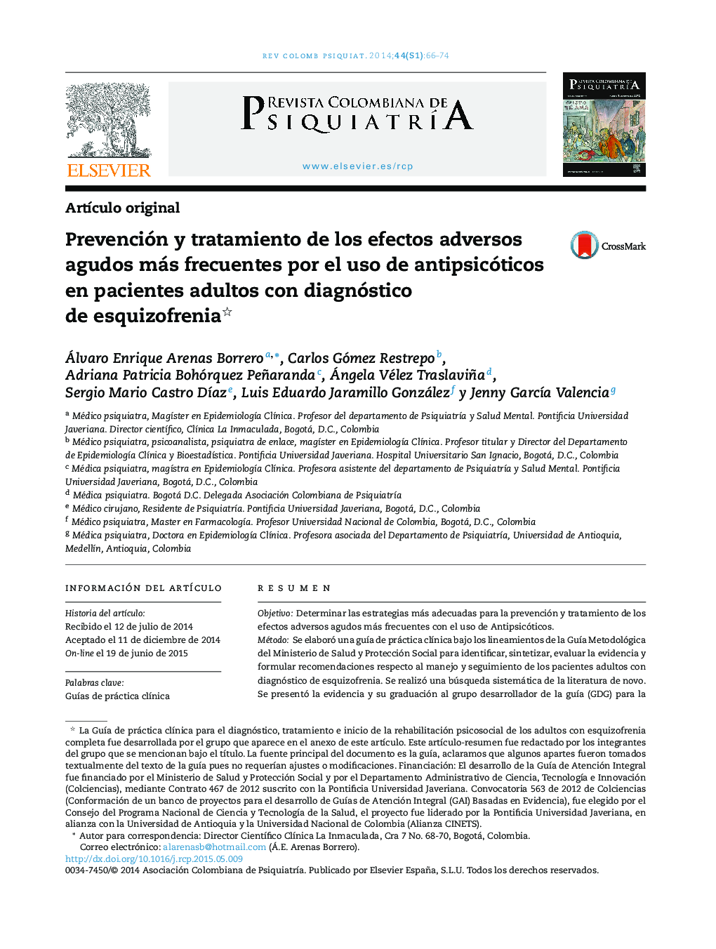 Prevención y tratamiento de los efectos adversos agudos más frecuentes por el uso de antipsicóticos en pacientes adultos con diagnóstico de esquizofrenia