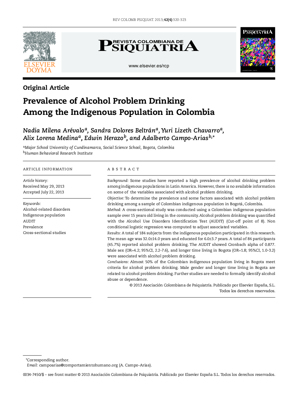 Prevalence of Alcohol Problem Drinking Among the Indigenous Population in Colombia